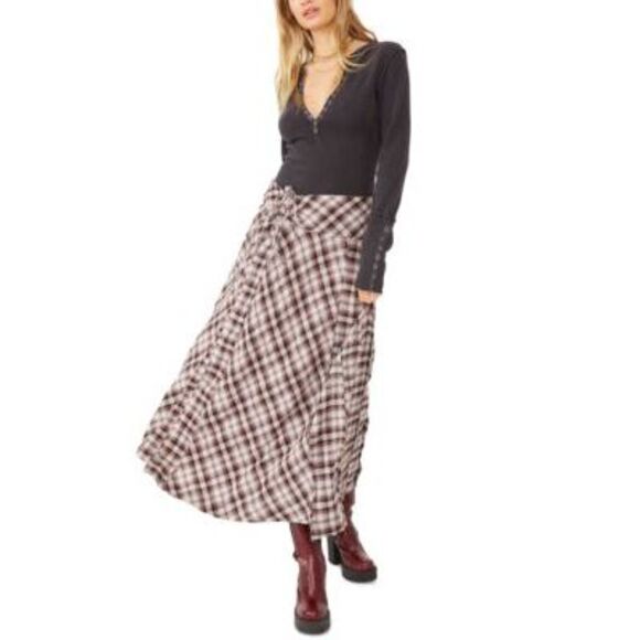 Free People Deep In Thought Maxi Skirt In Grunge Combo 0 - Picture 1 of 1